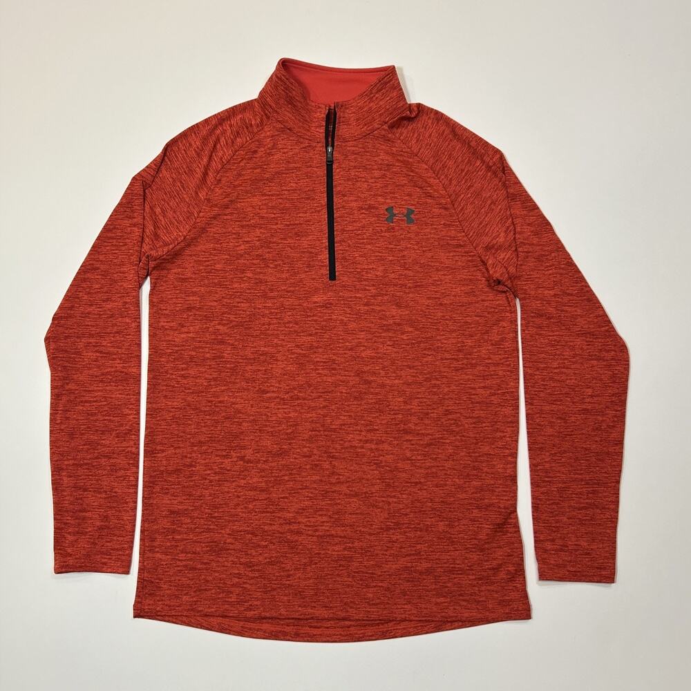 Under Armour Mens Shirt Size Small Red Loose Fit Heatgear Quarter Zip Activewear